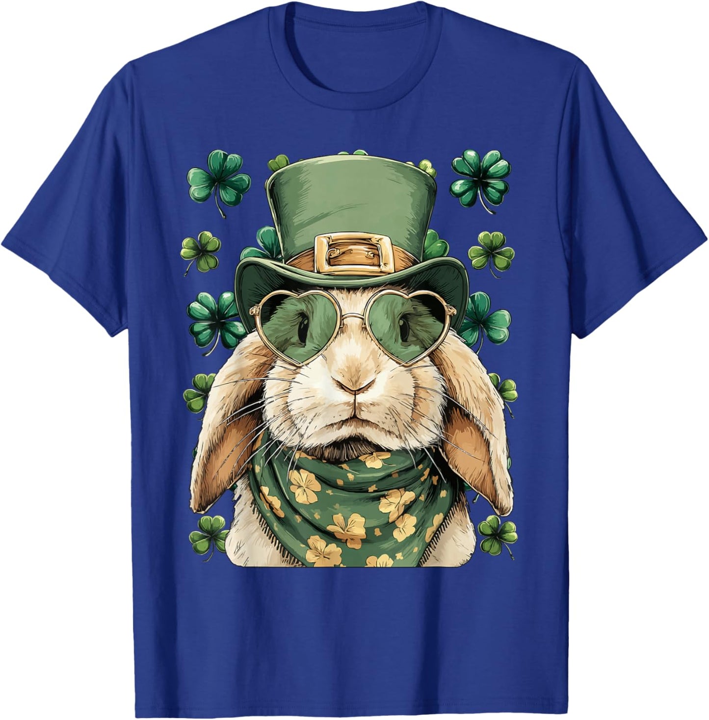 Irish Rabbit with Sunglasses Shamrocks St Patricks Day Bunny T-Shirt - T-Shirt | Royal