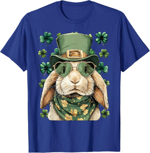 Irish Rabbit with Sunglasses Shamrocks St Patricks Day Bunny T-Shirt - T-Shirt | Royal