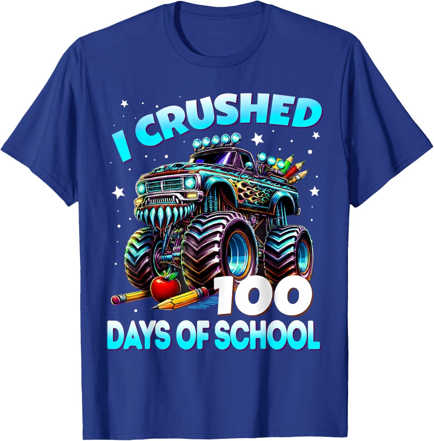 I Crushed 100 Days of School Monster Truck 100th Day Boys T-Shirt - T-Shirt | Royal