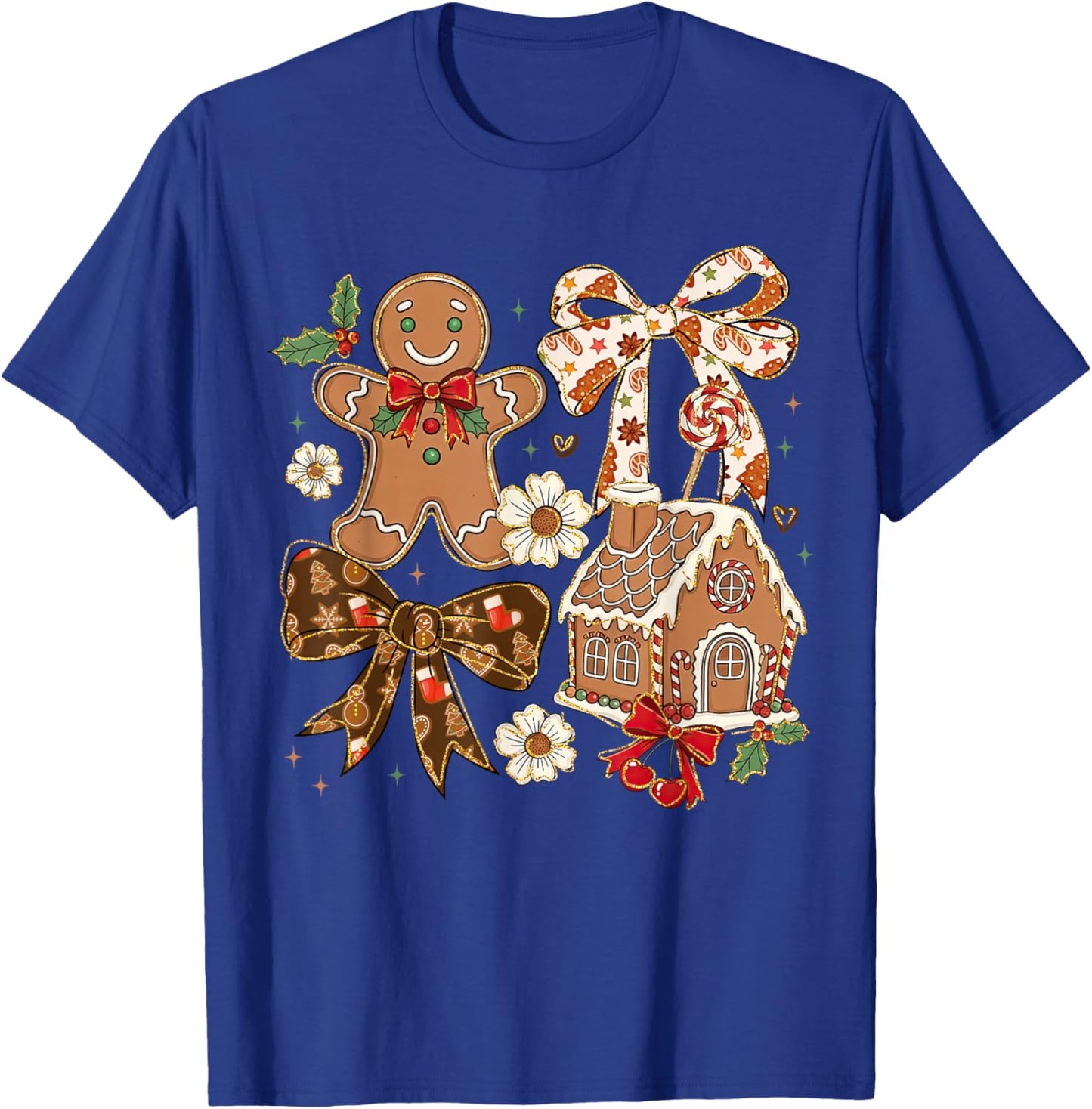 Christmas Gingerbread House Coquette Bow Xmas Girls Women T-Shirt - T-Shirt | Royal