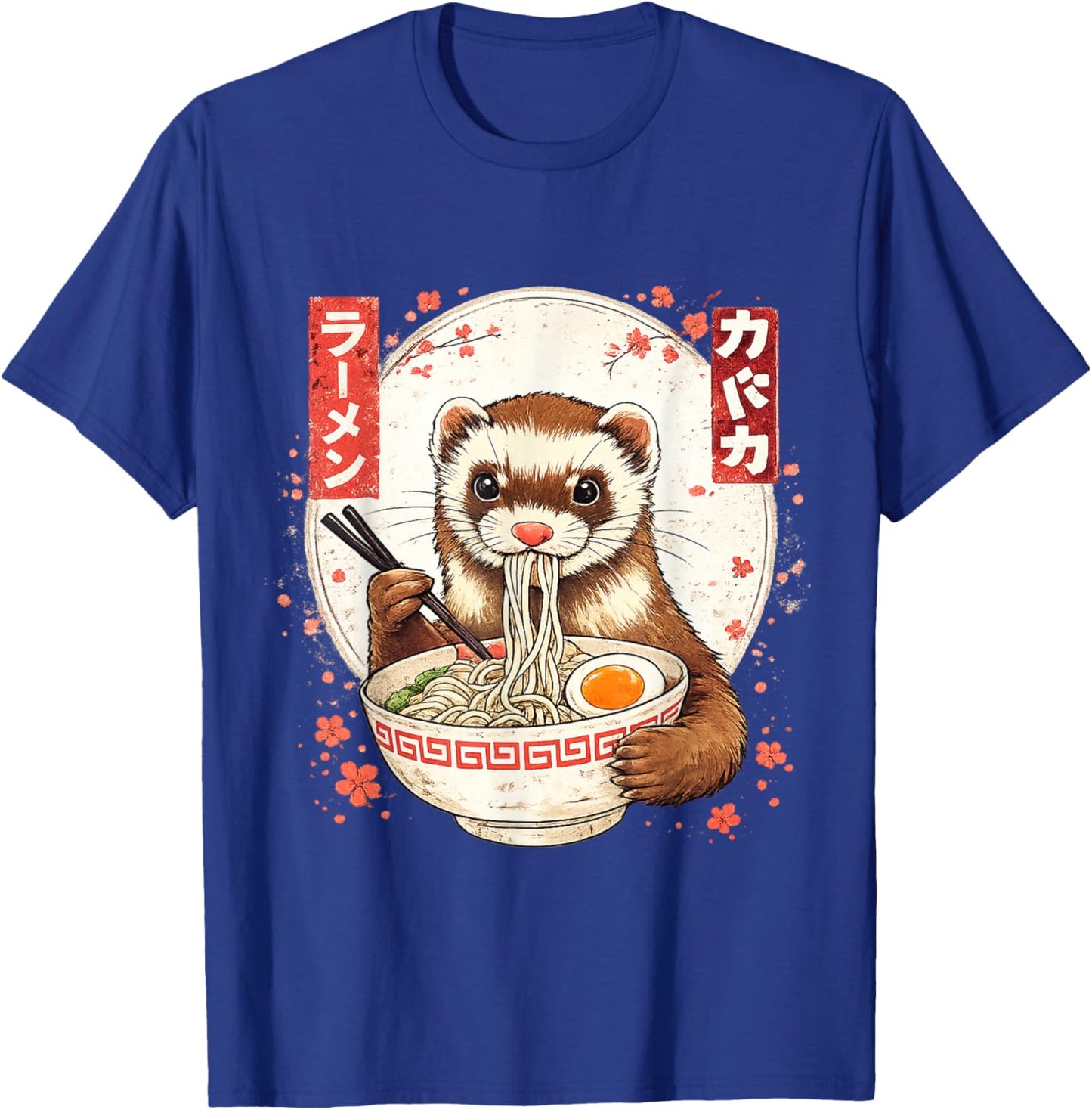 Funny Kawaii Ferret Eating Ramen Japanese Noodles Soup T-Shirt - T-Shirt | Royal
