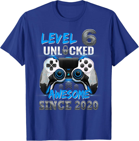 Level 6 Unlocked Awesome Since 2020 6th Birthday Gaming T-Shirt - T-Shirt | Royal