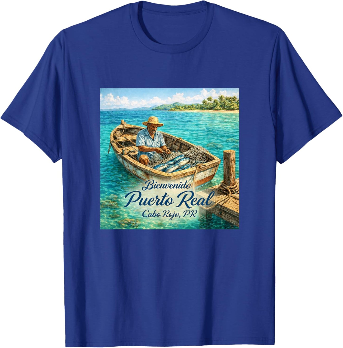 Puerto Real Cabo Rojo PR – Coastal Fishing Village Design T-Shirt - T-Shirt | Royal