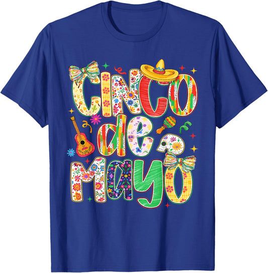 Cinco De Mayo Floral Fiesta Bow Sombrero Girl Women T-Shirt - T-Shirt | Royal