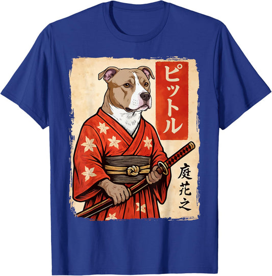 Pitbull Samurai Japanese Dog Katana T-Shirt - T-Shirt | Royal