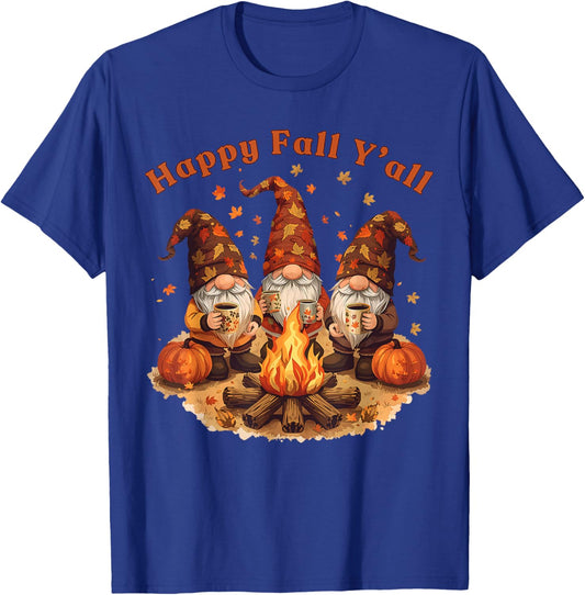 Happy Fall Y'all Gnome Pumpkin Autumn Thanksgiving Men Women T-Shirt - T-Shirt | Royal