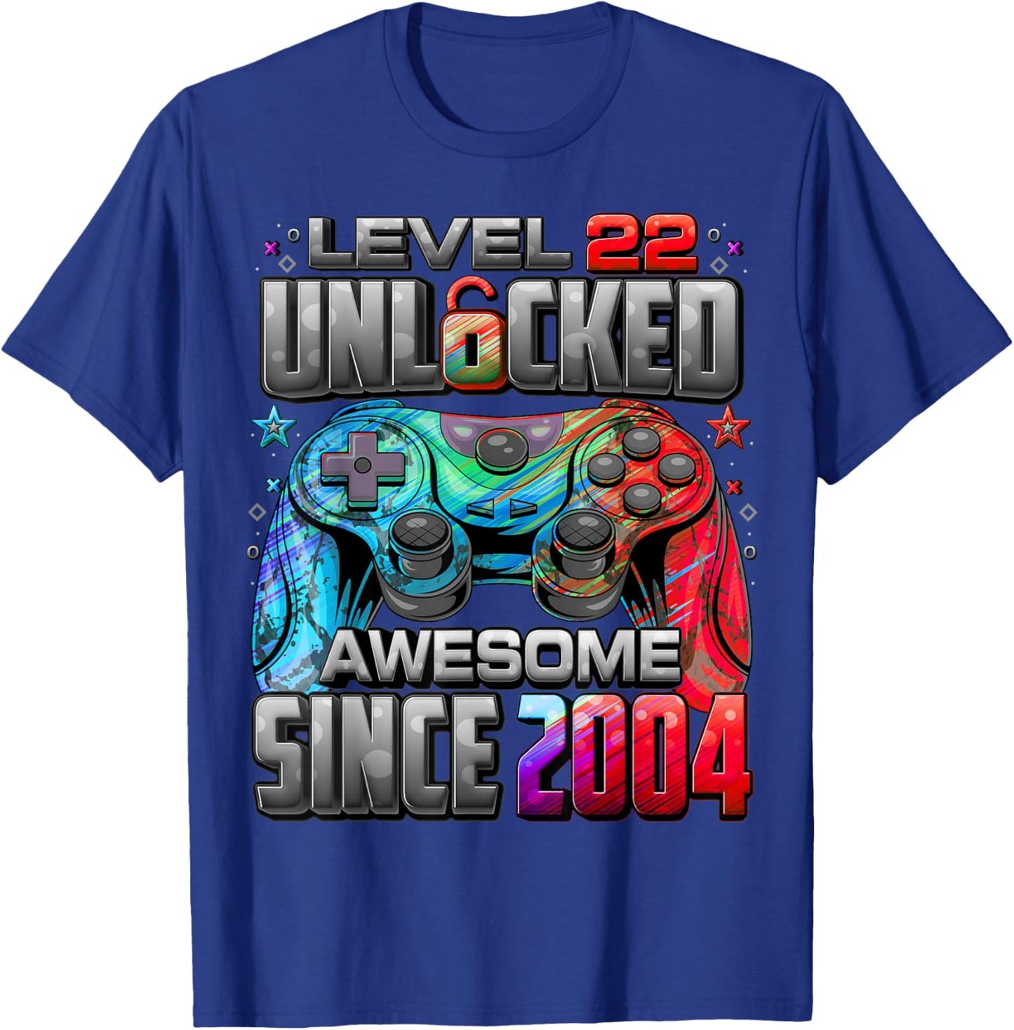Level 22 Unlocked Awesome Since 2004 22nd Birthday Gaming T-Shirt - T-Shirt | Royal