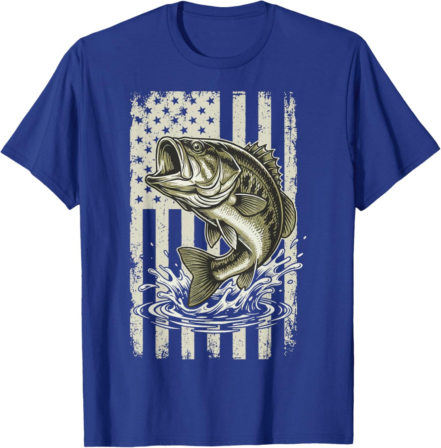 Bass Fish USA Flag Fishing 4th of July Patriot T-Shirt - T-Shirt | Royal