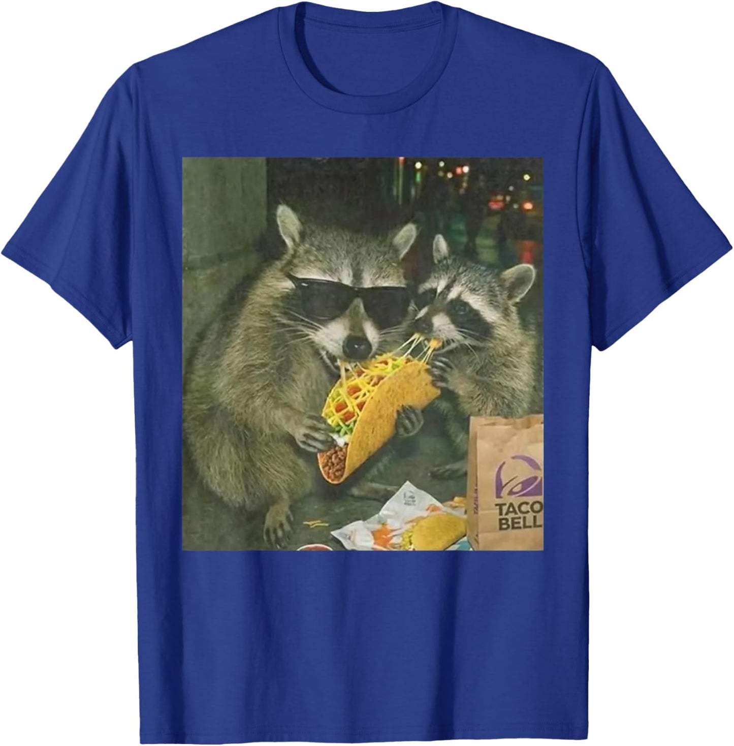 Funny Vintage Raccoon Eating Tacos Meme Humor Men Women T-Shirt - T-Shirt | Royal
