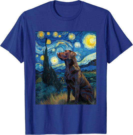 Labrador Retriever Dog Van Gogh Starry Night Graphic T-Shirt - T-Shirt | Royal
