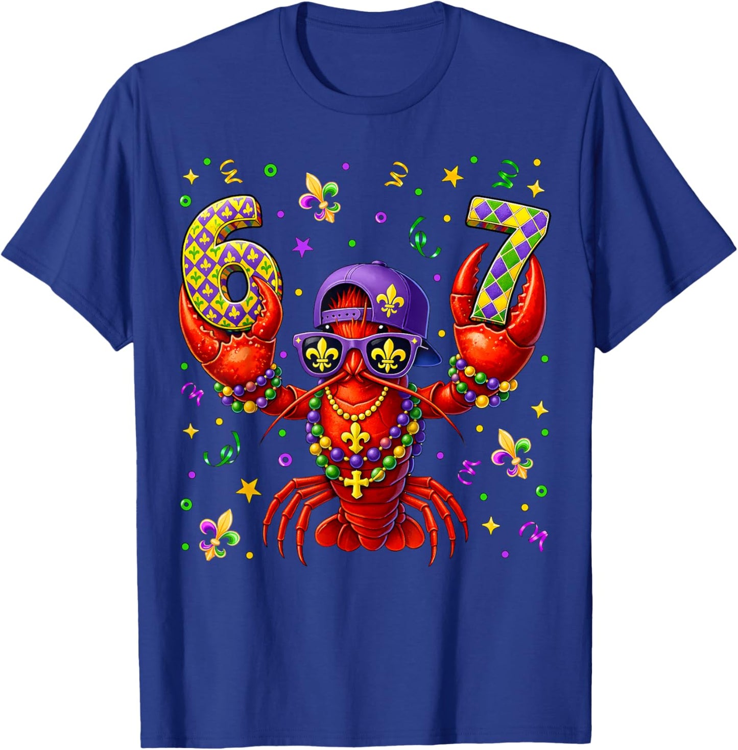 67 Mardi Gras Crawfish Beads Six Seven Carnival Boy Kids 6 7 T-Shirt - T-Shirt | Royal