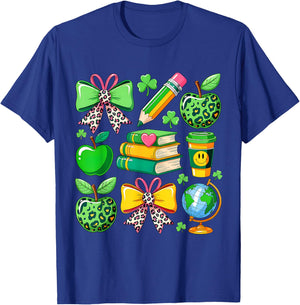 St Patrick's Day Lucky Teacher Shamrock Coquette Bow Pencil T-Shirt - T-Shirt | Royal