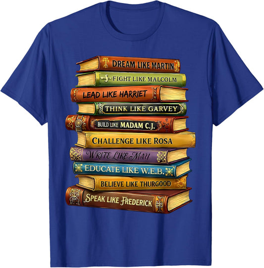 Black History Book Stack Leaders African American Pride T-Shirt - T-Shirt | Royal