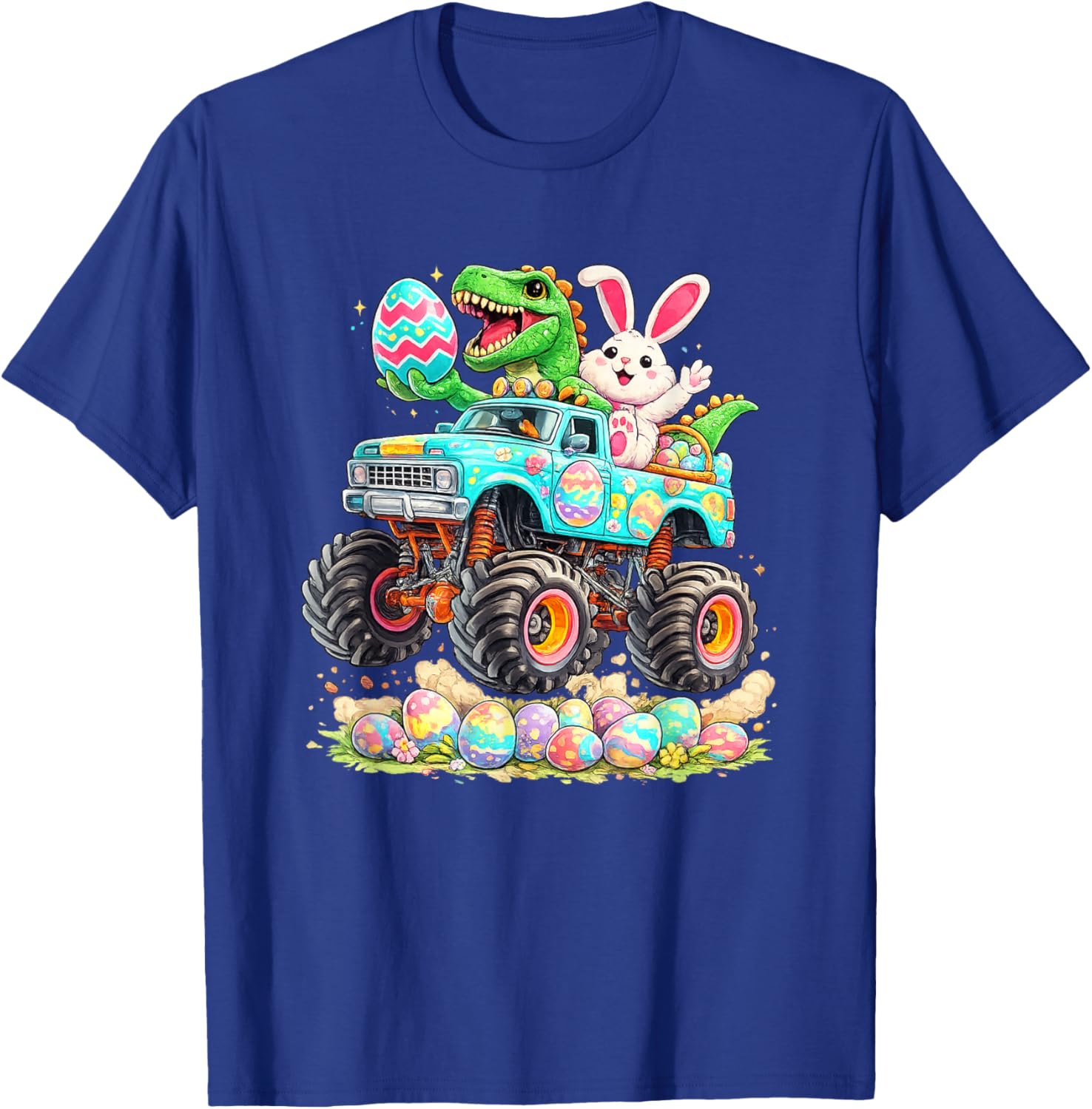 Dinosaur Bunny with Truck Easter Funny Egg Hunt Kids Boys T-Shirt - T-Shirt | Royal