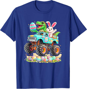 Dinosaur Bunny with Truck Easter Funny Egg Hunt Kids Boys T-Shirt - T-Shirt | Royal