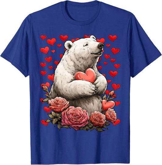 Cute Polar Bear with Red Roses Hearts Valentine’s Day Animal T-Shirt - T-Shirt | Royal