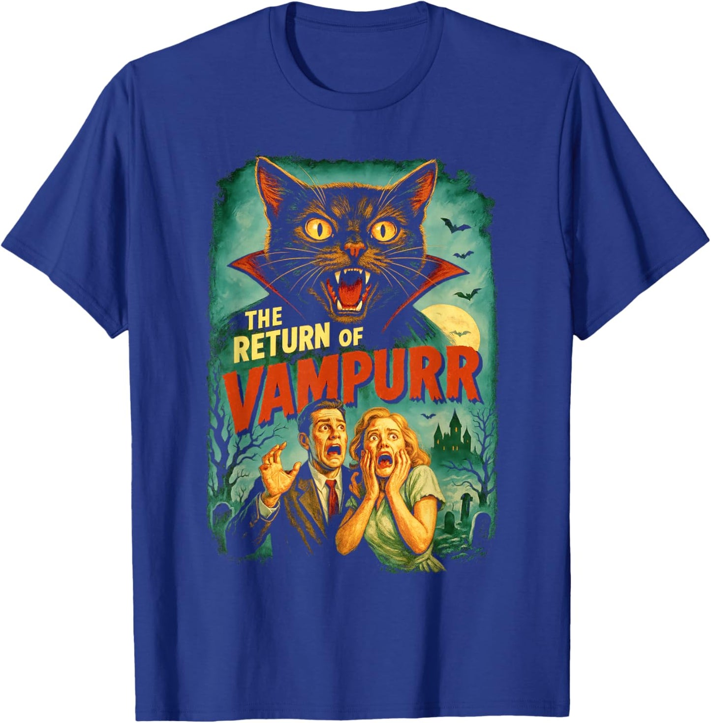 Vampurr Return | Funny Cat Vampire Horror 80's B-Movie T-Shirt - T-Shirt | Royal