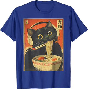 Cute Kawaii Gamer Cat Funny Ramen & Video Games Cats Lover T-Shirt - T-Shirt | Royal