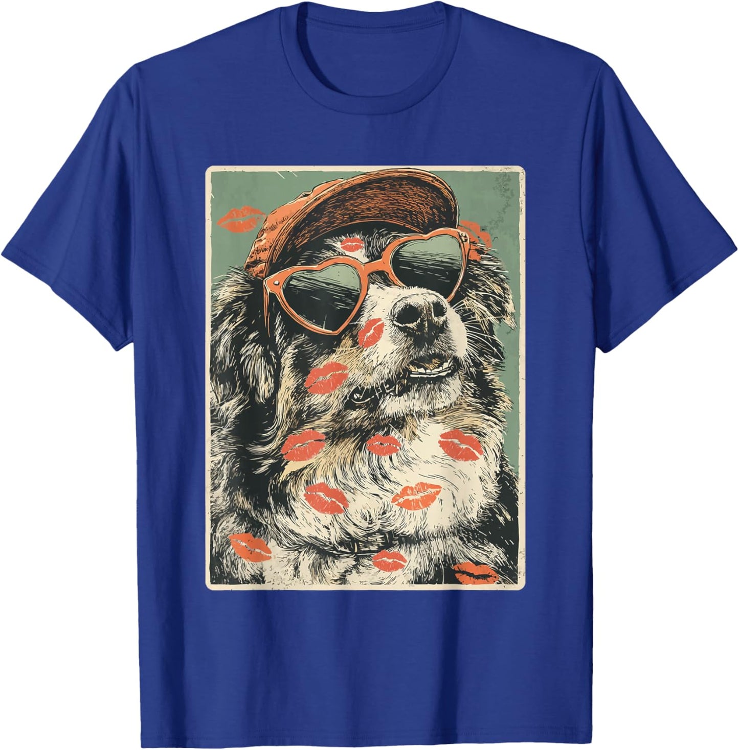 Australian Shepherd in Sunglasses Aussie Dog Valentine's Day T-Shirt - T-Shirt | Royal