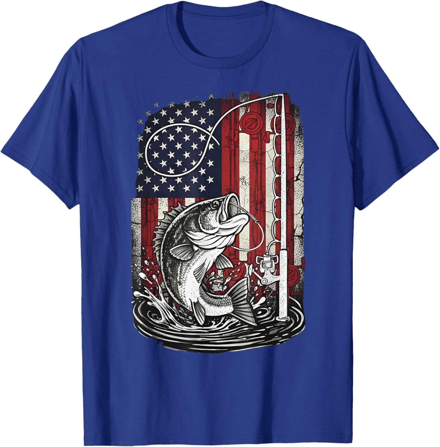 Fishing Camo Bass Fish Camouflage American Flag Fisherman T-Shirt - T-Shirt | Royal
