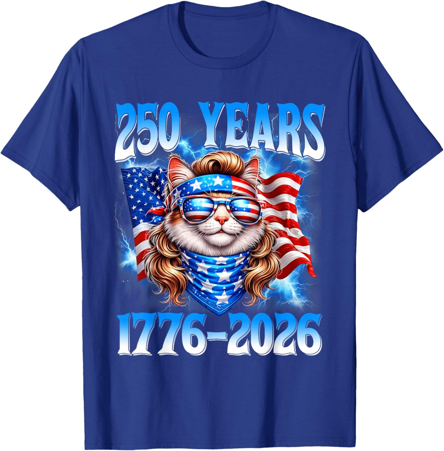 250 Years American 1776 2026 250th USA Cat 4th of July T-Shirt - T-Shirt | Royal