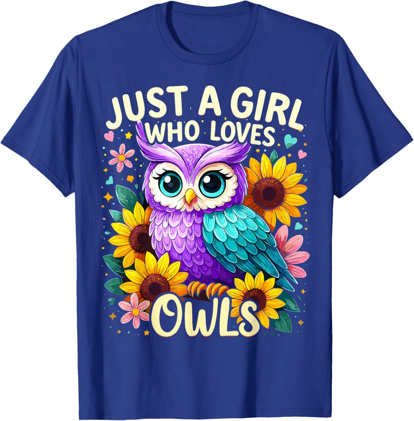 Just a Girl Who Loves Owls Cute Colorful Owl T-Shirt - T-Shirt | Royal
