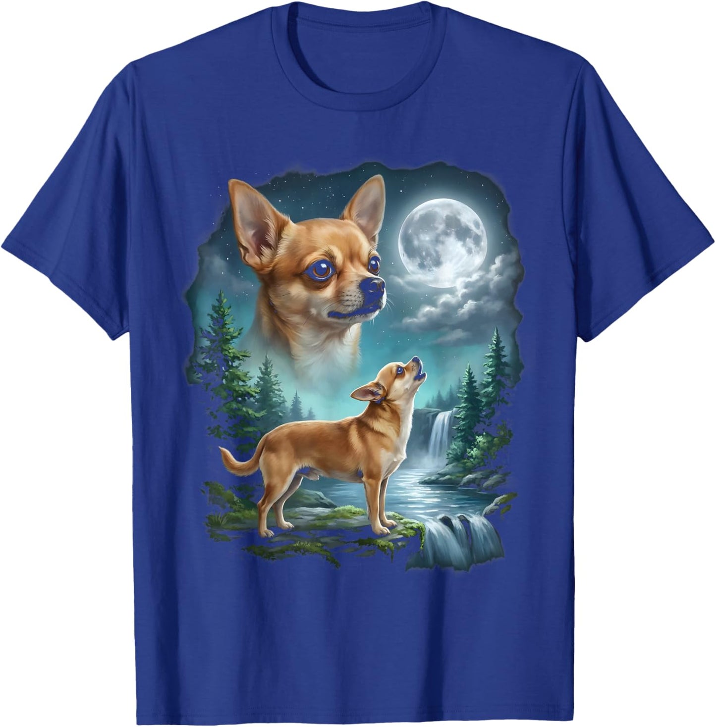 Chihuahua Dog Moonlit Night Art Chihuahua Howling at Moon T-Shirt - T-Shirt | Royal