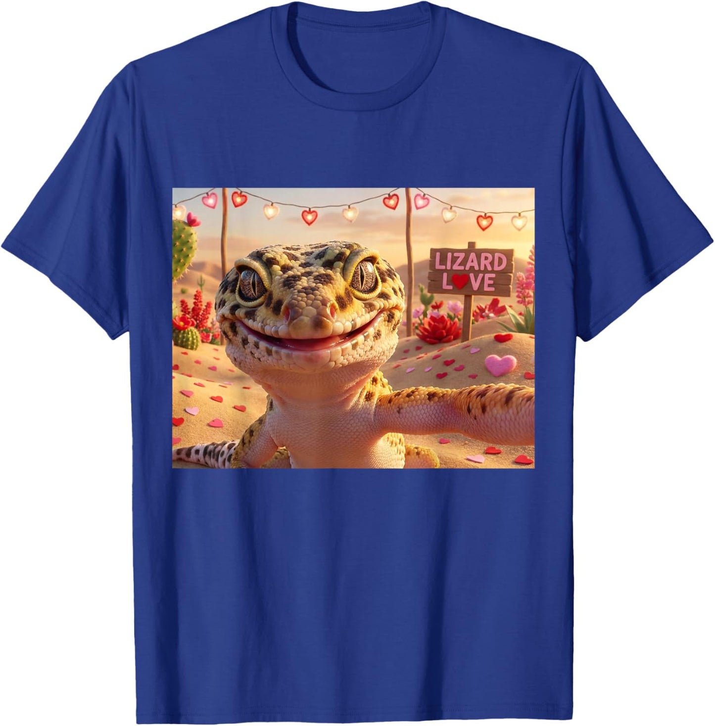 Leopard Gecko Selfie Valentine’s Day Funny Lizard Love Heart T-Shirt - T-Shirt | Royal