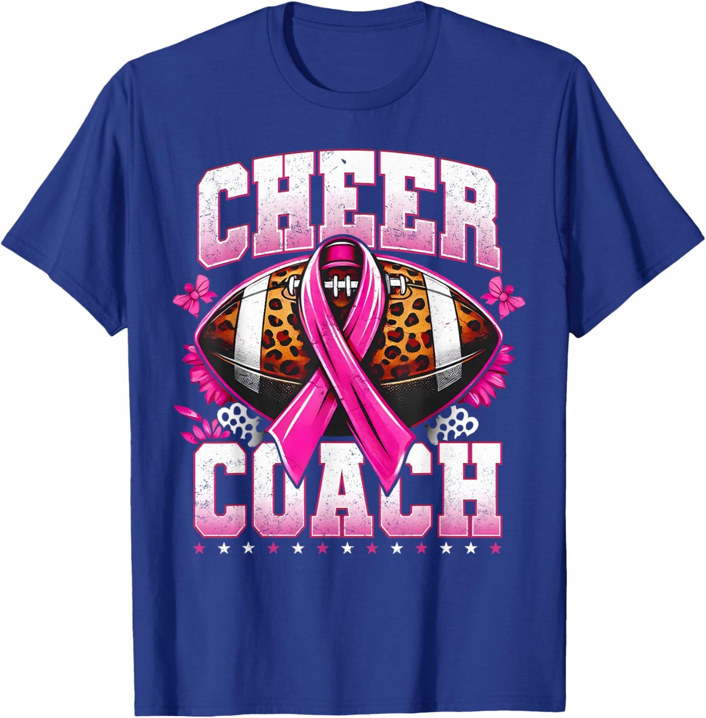 Football Cheer Coach Pink Ribbon Breast Cancer Awareness T-Shirt - T-Shirt | Royal