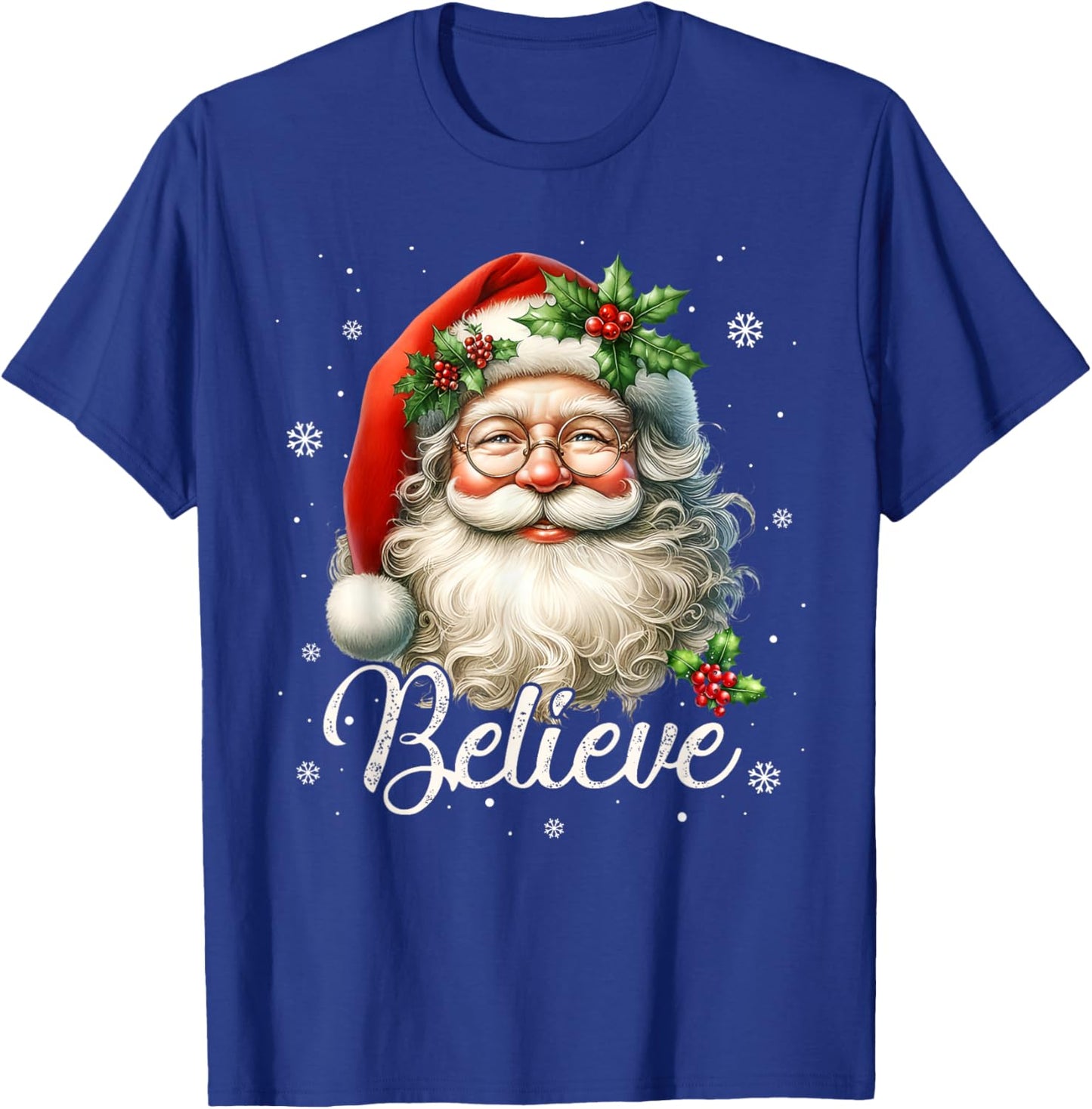 Vintage Santa Claus Believe Christmas Family Women Boys Girl T-Shirt - T-Shirt | Royal