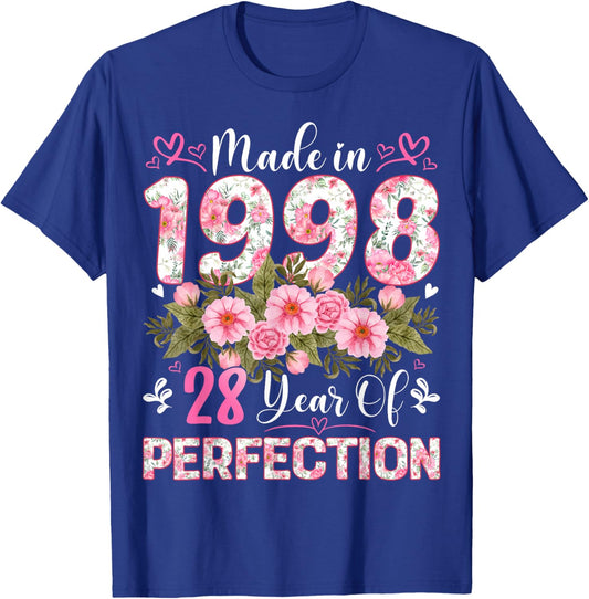 28 Year Old Made in 1998 Floral 28th Birthday Women T-Shirt - T-Shirt | Royal