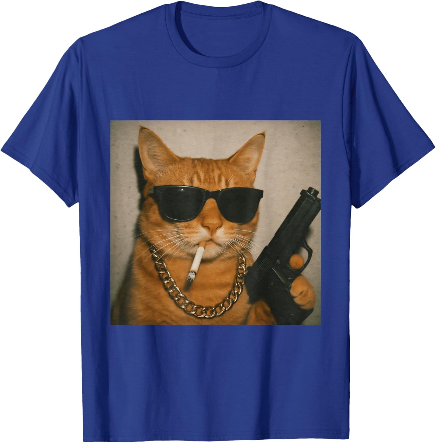 Funny Gangster Cat Smoking Gen Z Retro Meme Cat Lover T-Shirt - T-Shirt | Royal