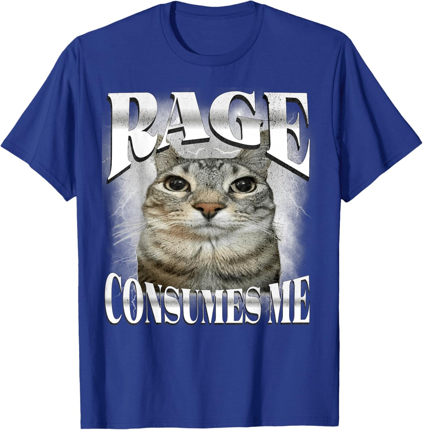 Rage Consumes Me Funny Silly Staring Cat Meme Women Men T-Shirt - T-Shirt | Royal