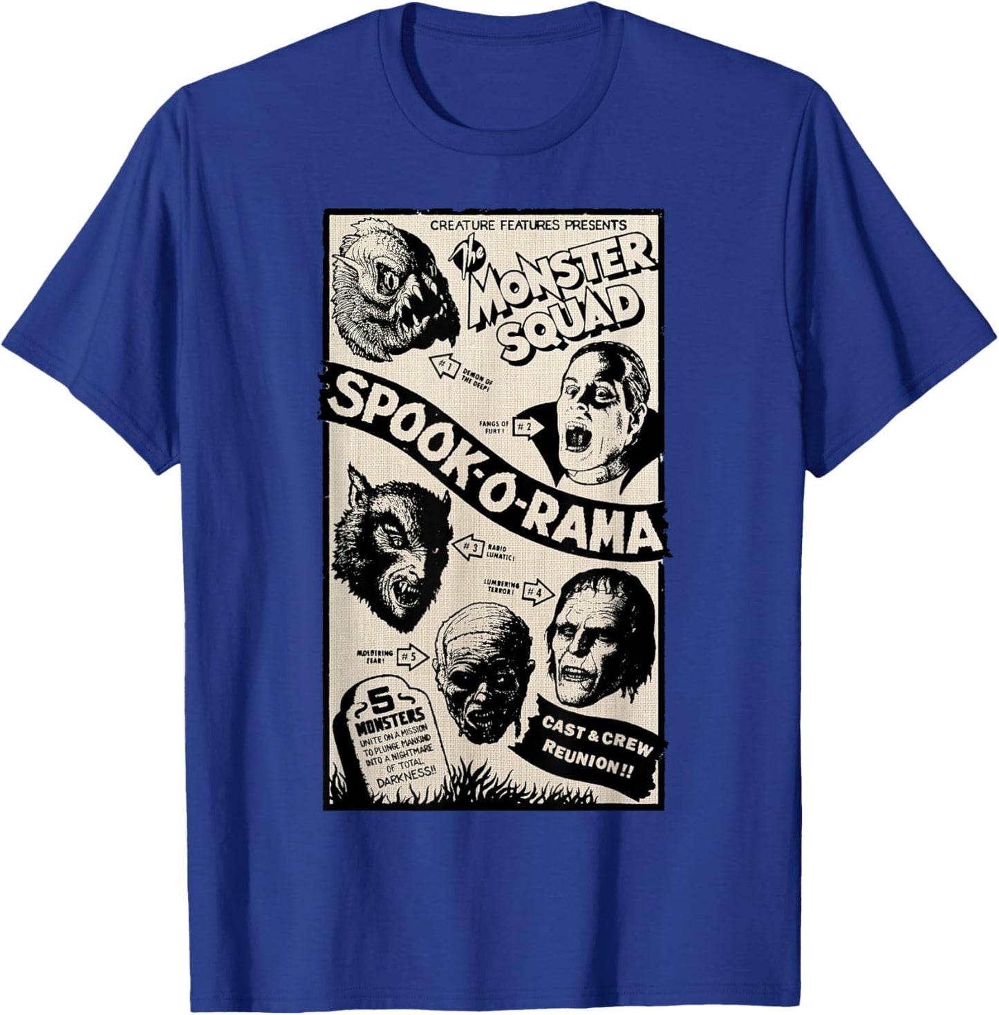 Vintage Halloween Spook-O-Rama Horror Show Monster Squad T-Shirt - T-Shirt | Royal