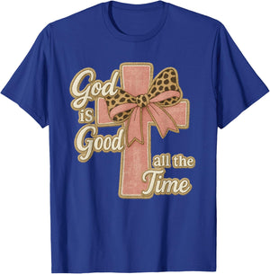 God is Good All The Time Leopard Bow Cross Christian T-Shirt - T-Shirt | Royal