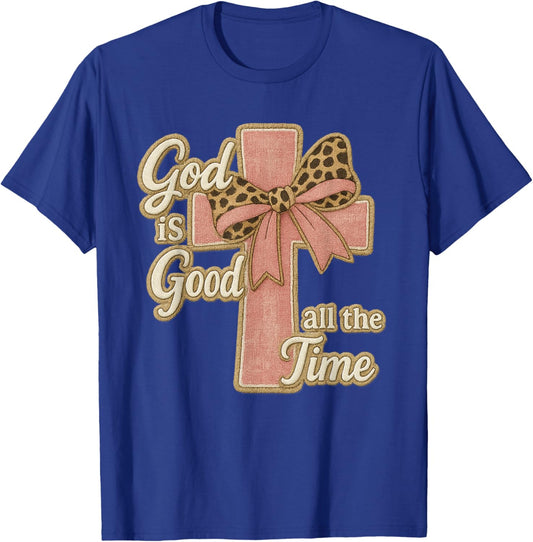 God is Good All The Time Leopard Bow Cross Christian T-Shirt - T-Shirt | Royal