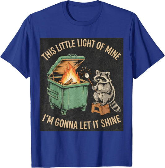 Raccoon Dumpster Fire Marshmallow Roasting Funny T-Shirt - T-Shirt | Royal