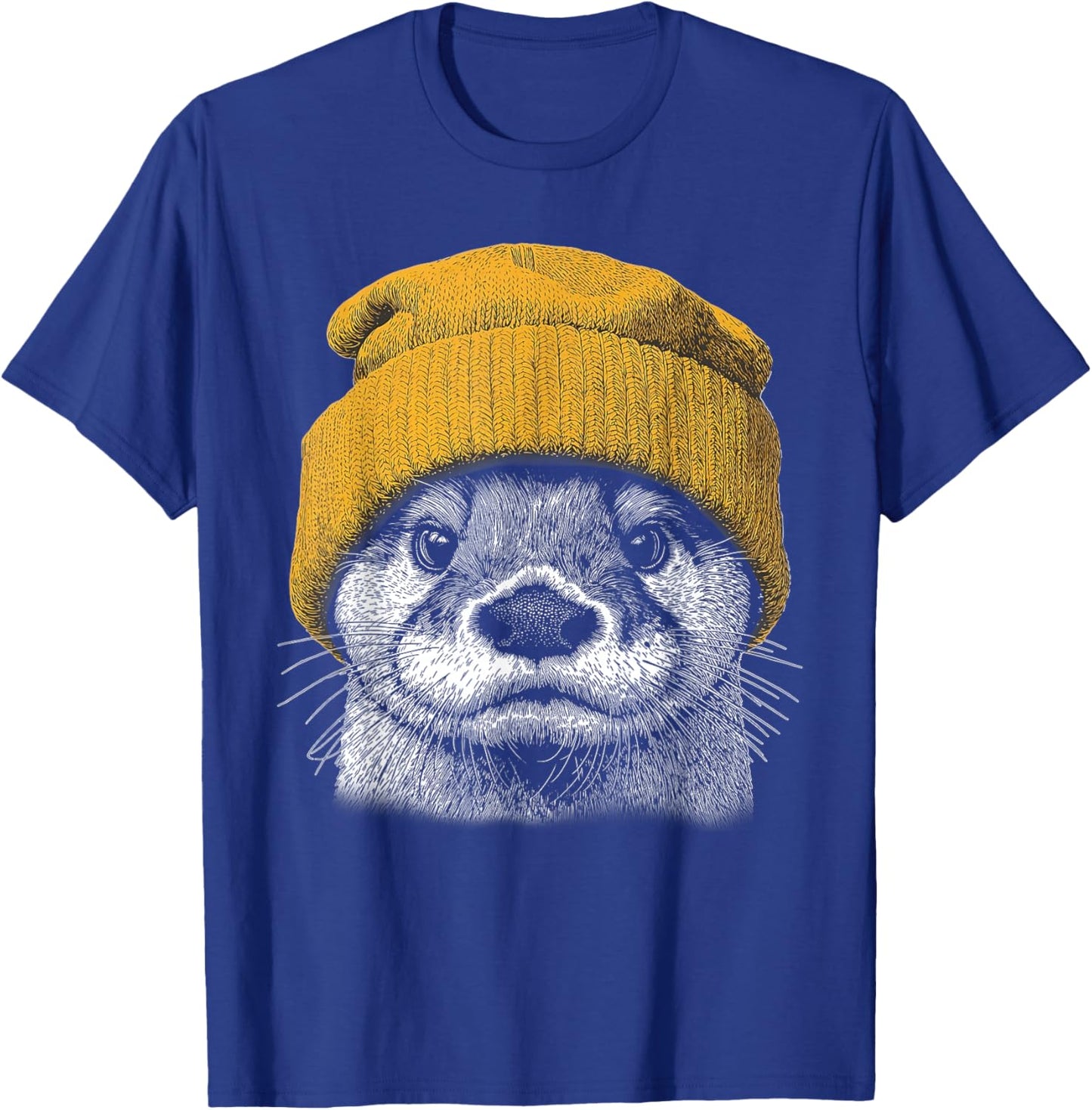 Retro River Otter Wearing Beanie Cute Otter Animal Art T-Shirt - T-Shirt | Royal