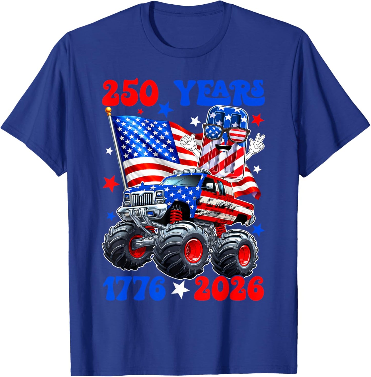 250 USA Years 1776 2026 Popsicle Monster Truck Boys Kids T-Shirt - T-Shirt | Royal