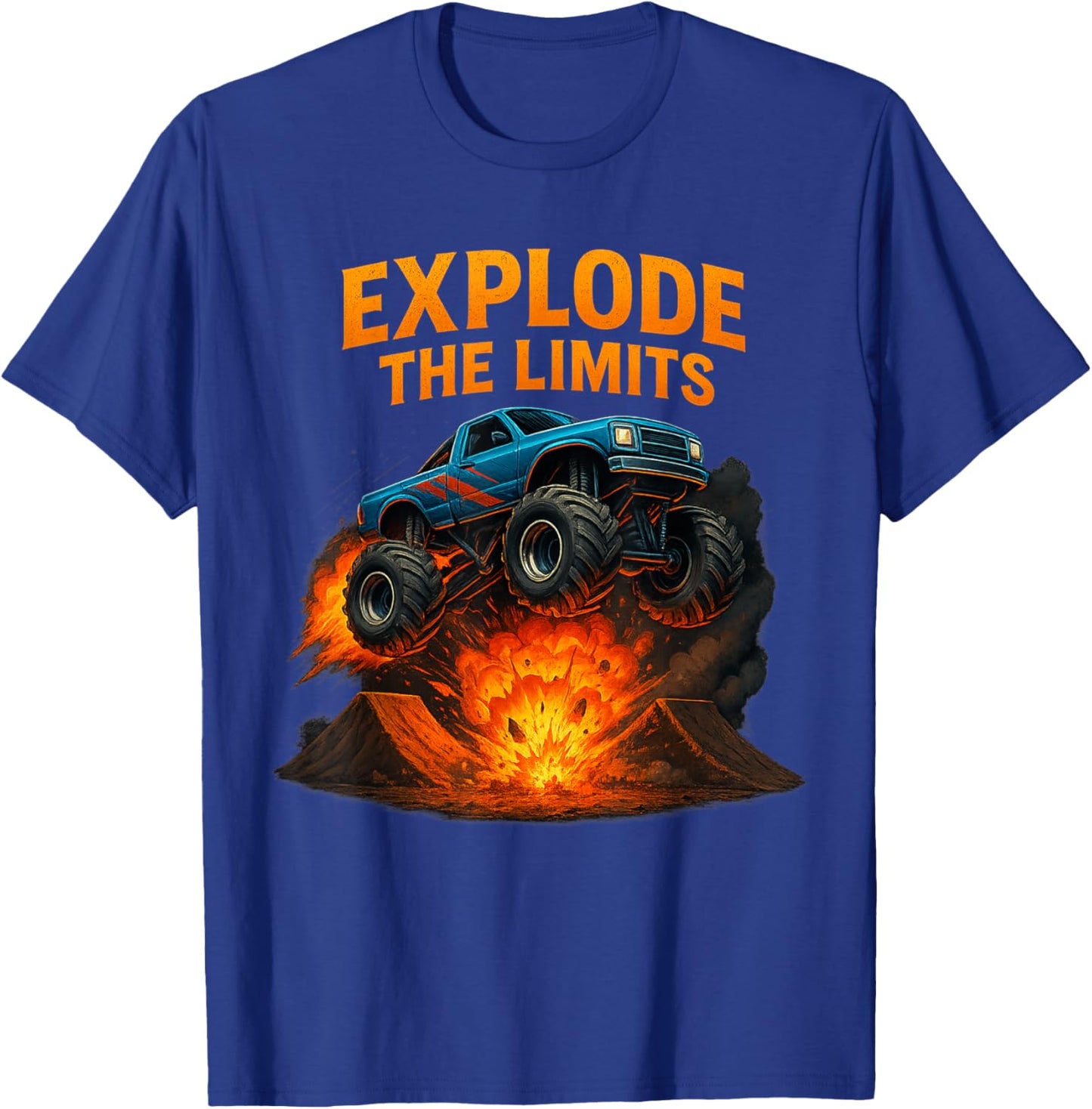 Monster Truck Shirt - Explosion Jumps Ramp Men Boys T-Shirt - T-Shirt | Royal