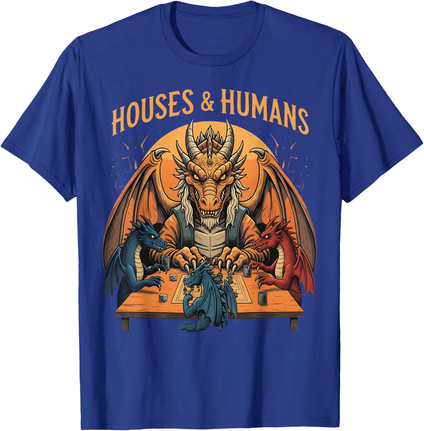 Funny Gaming Houses and Humans RPG Parody Gamer Men Boys Kid T-Shirt - T-Shirt | Royal