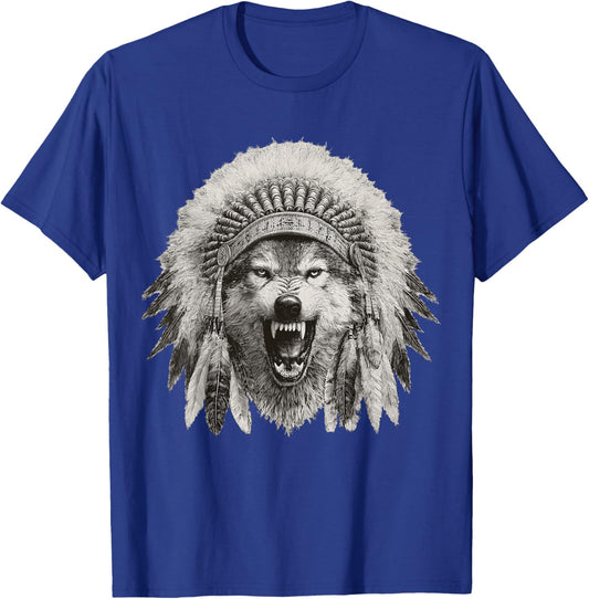 Feathered Aztec Wolf Maya Mexican Mayan Indigenous Azteca T-Shirt - T-Shirt | Royal