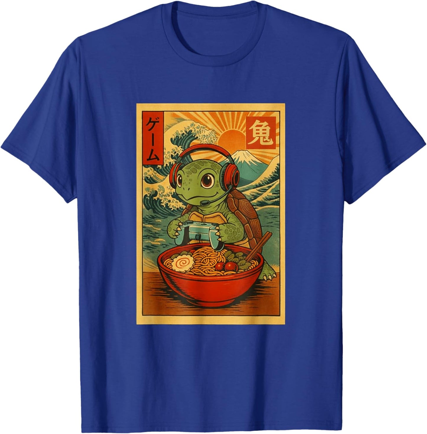 Japanese Ramen Turtle Gamer Ukiyo-e Great Wave Retro Art T-Shirt - T-Shirt | Royal