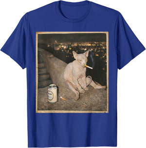 Smoking Sphynx Cat Meme Funny Cat Smoking Cigarette T-Shirt - T-Shirt | Royal