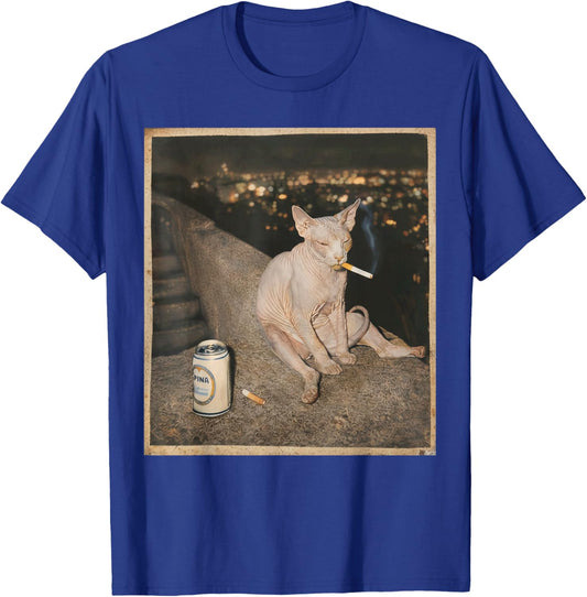 Smoking Sphynx Cat Meme Funny Cat Smoking Cigarette T-Shirt - T-Shirt | Royal