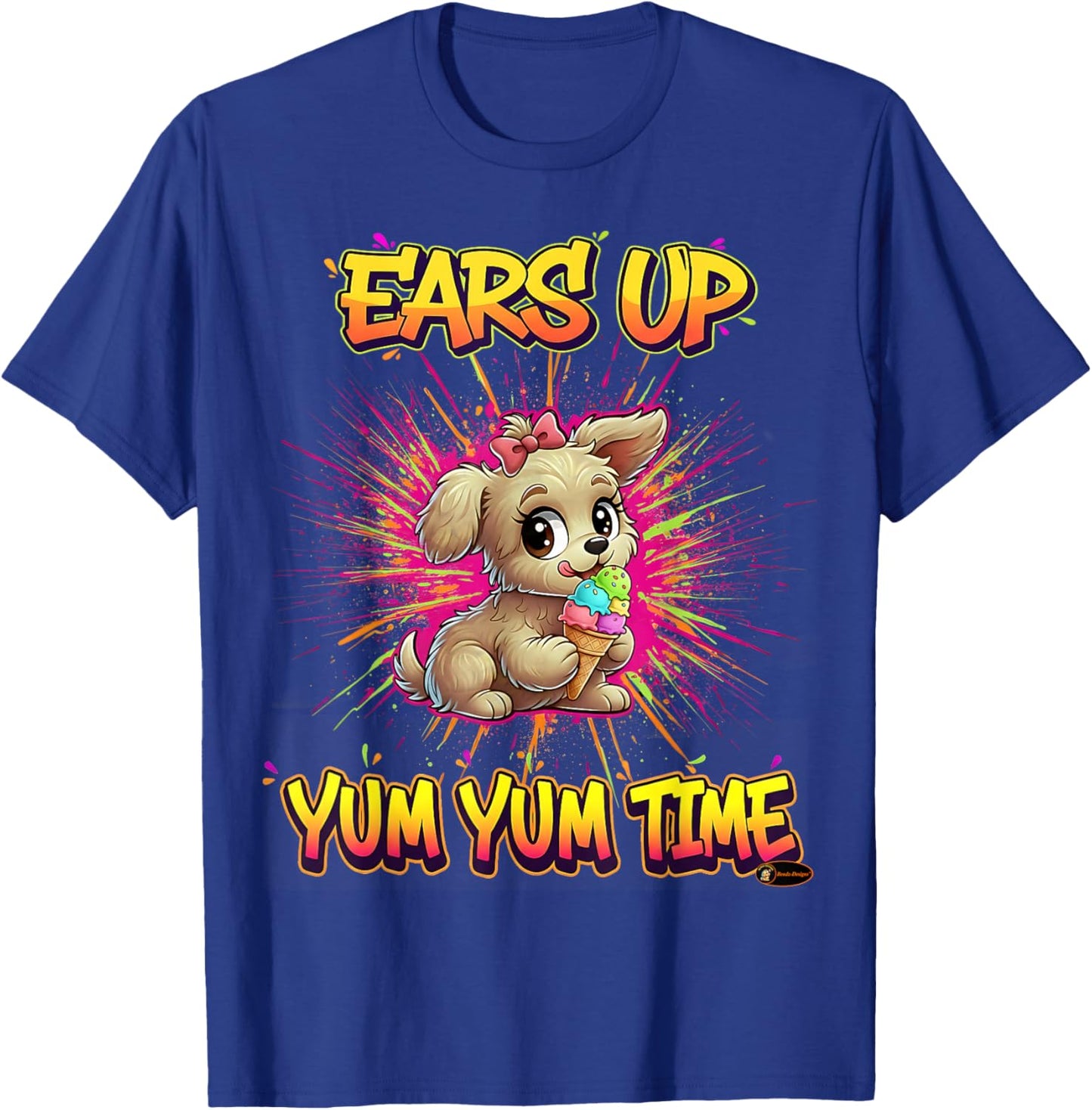 Ears Up Yum Yum Time Cute Puppy Design for Kids Dog Lovers T-Shirt - T-Shirt | Royal