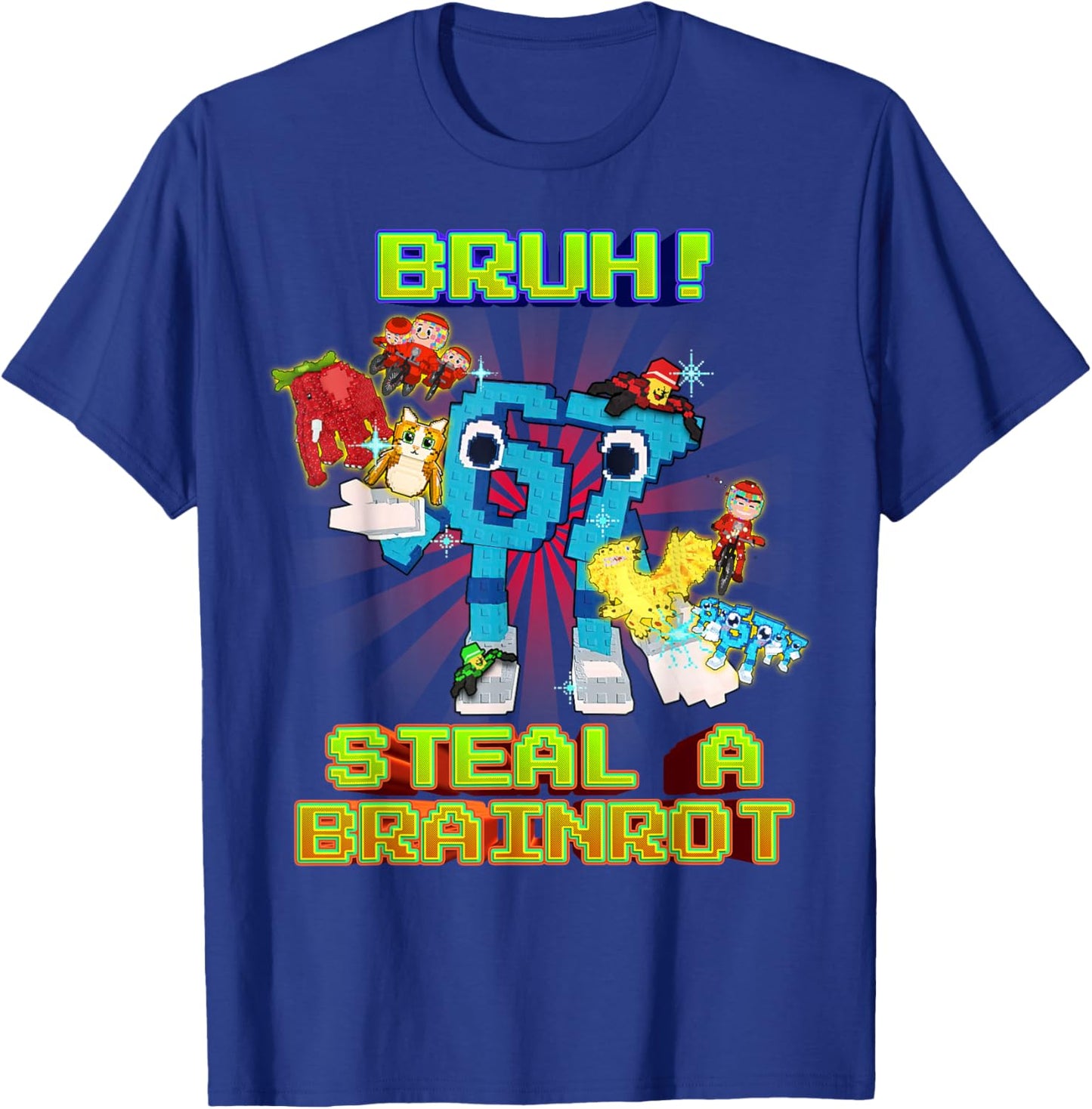 Bruh 67 Six Seven with Every Brainrots for Boys Kids Teens T-Shirt - T-Shirt | Royal