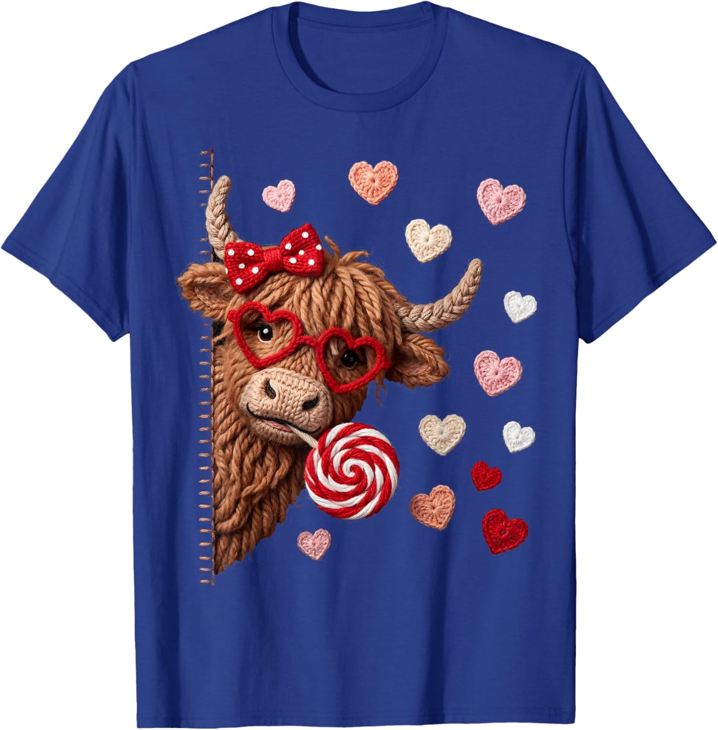 Cute Highland Cow Heifer Hearts Valentine T-Shirt - T-Shirt | Royal