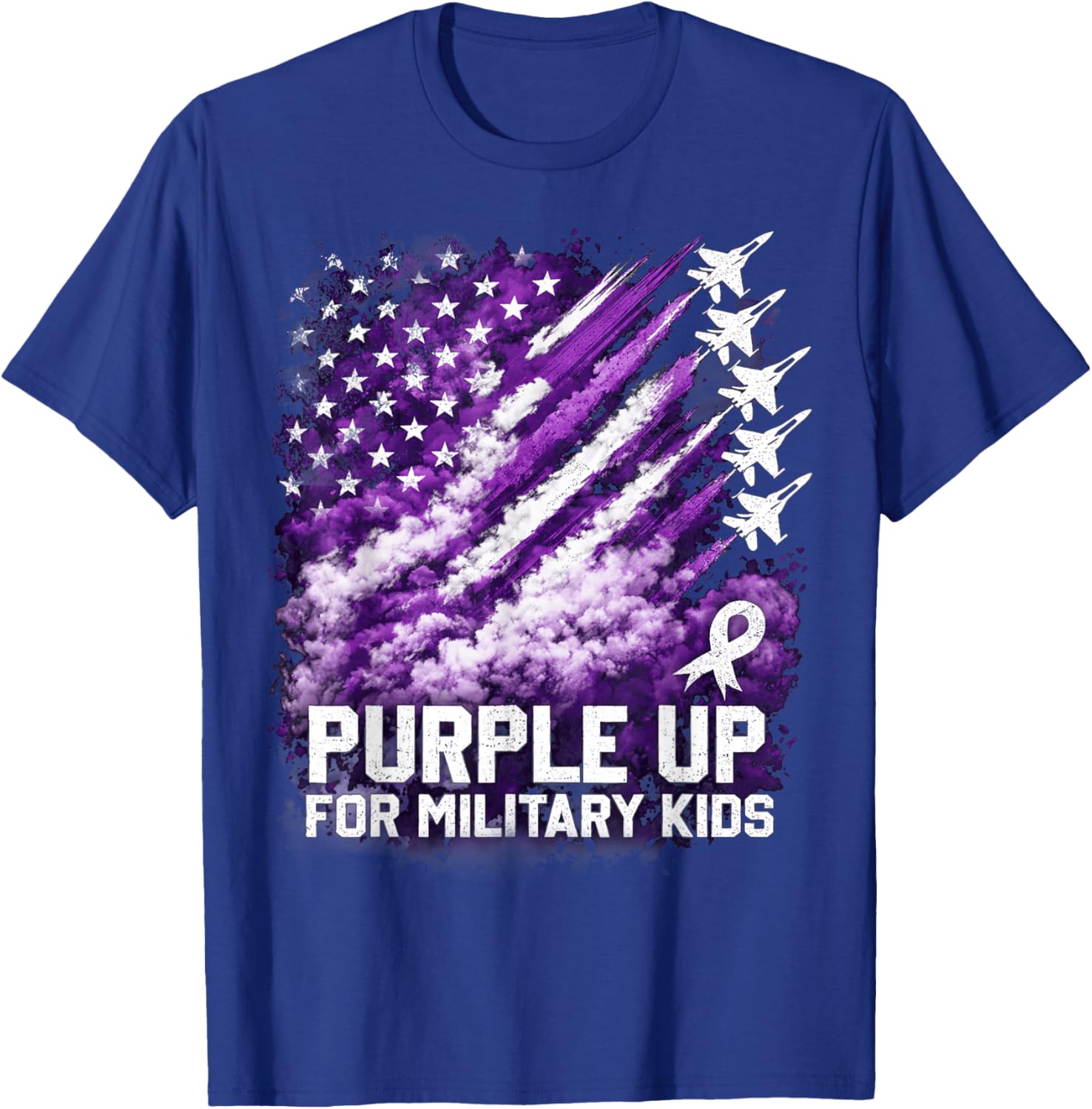 Purple Up Military Kids April Awareness USA Flag T-Shirt - T-Shirt | Royal