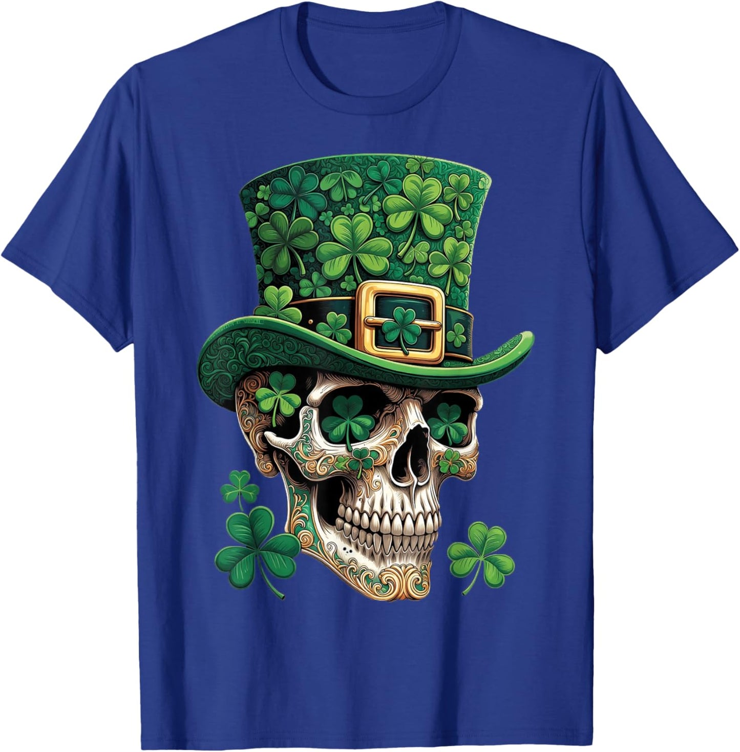 St Patrick Sugar Skull Day of The Dead Lucky Shamrock T-Shirt - T-Shirt | Royal